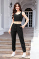 Waffle-Knit Cropped Tank and Drawstring Pants Set Trandify deal