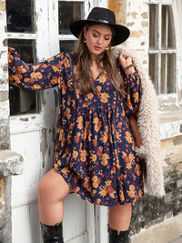 Plus Size Floral V-Neck Balloon Sleeve Dress Trandify deal