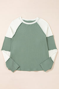 Color Block Round Neck Raglan Sleeve Top Trandify Deal