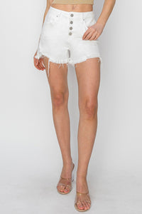RISEN Button Fly Frayed Hem Denim Shorts Trandify deal