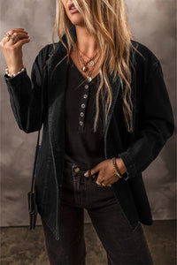 Pocketed Long Sleeve Denim Jacket Trandify Deal