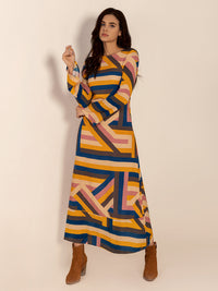 Contrast Round Neck Flare Sleeve Midi Dress Trandify Deal