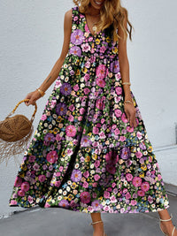 FAM-FAM Tiered Printed V-Neck Sleeveless Dress Trandify deal