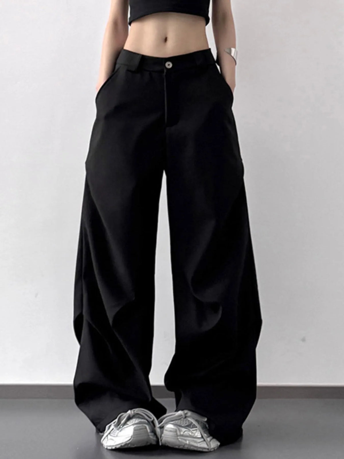 Plus size wide leg pants for women – breathable relaxed fit trousers in black