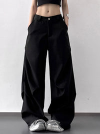 Plus size wide leg pants for women – breathable relaxed fit trousers in black