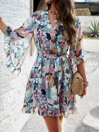 Devine Ruffled Printed Surplice Half Sleeve Mini Dress Trandify Deal
