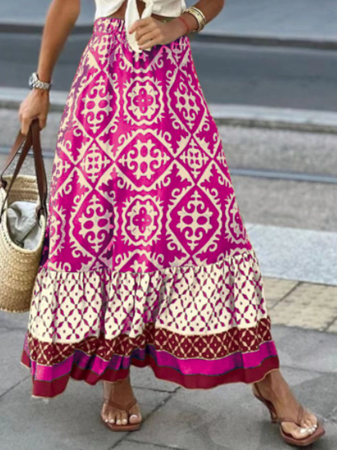 Geometric Elastic Waist Maxi Skirt Trandify deal