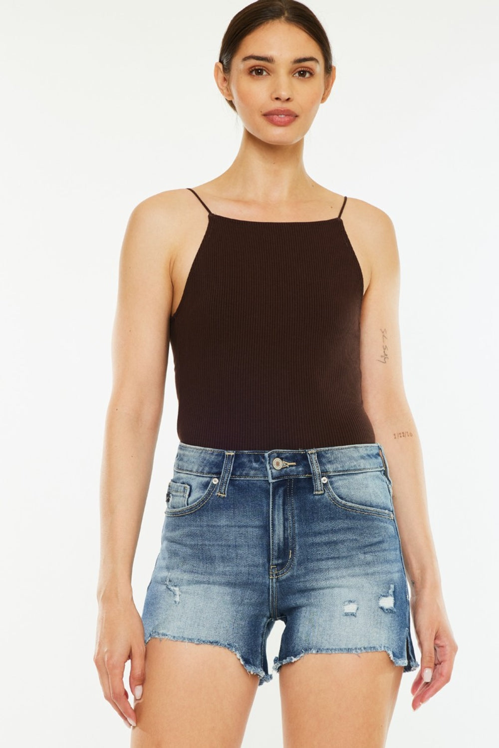 Kancan High Waist Raw Hem Denim Shorts Trandify deal