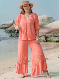 Plus Size Button Up Half Sleeve Top and Pants Set Trandify deal