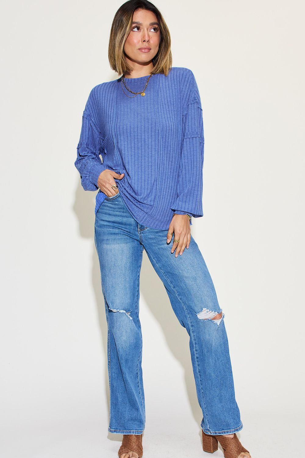 Basic Bae Full Size Ribbed Round Neck Long Sleeve T-Shirt Trandify Deal