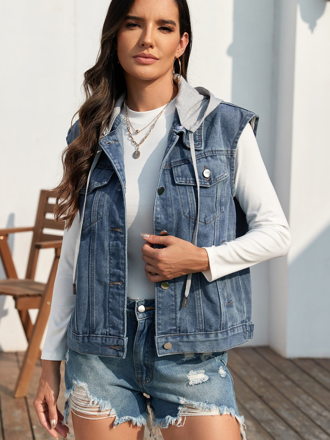 Pocketed Button Up Hooded Denim Jacket Trandify deal