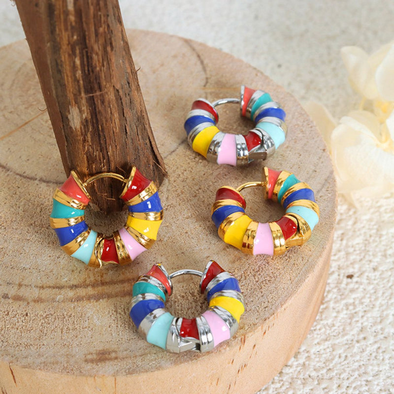 Titanium Steel Enamel Hoop Earrings Trandify deal