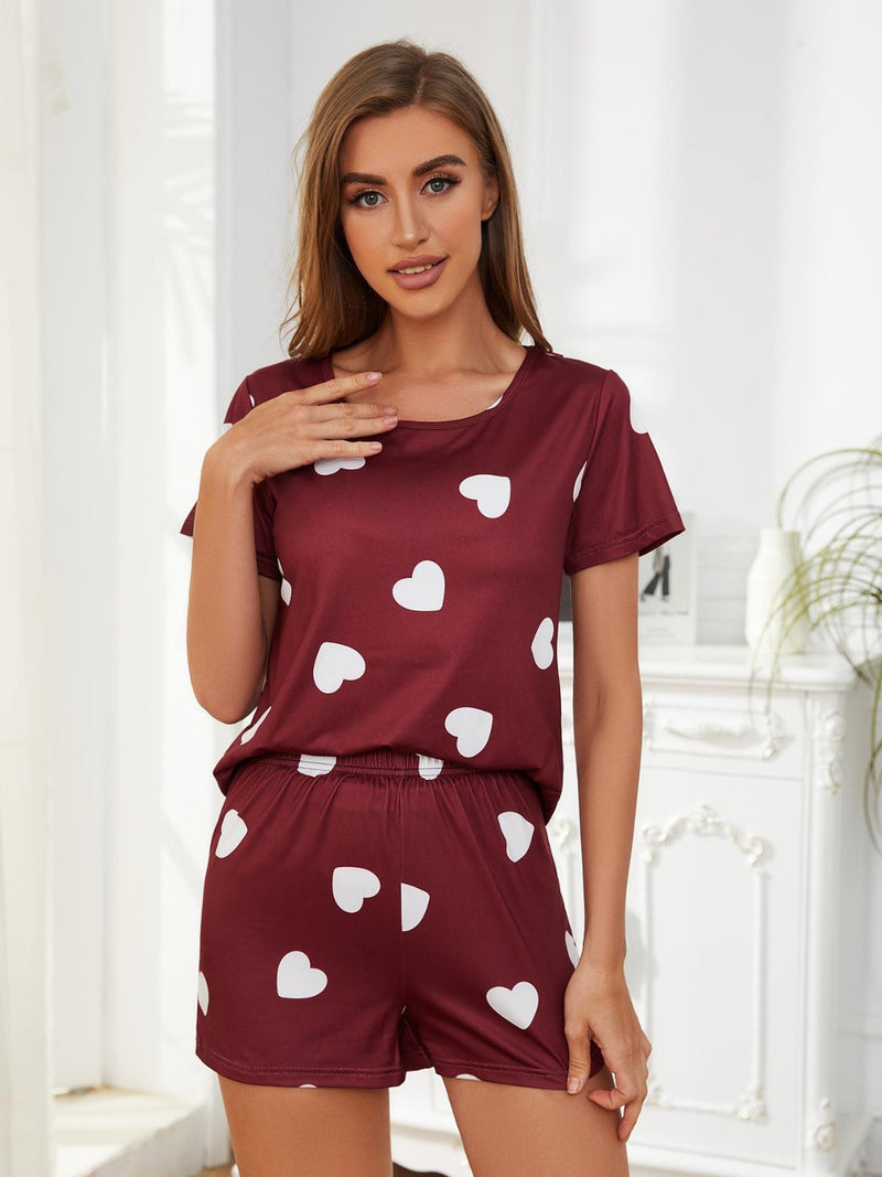 Heart Round Neck Top and Shorts Lounge Set Trandify deal