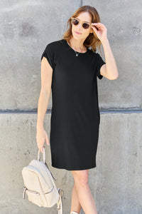Basic Bae Full Size Round Neck Short Sleeve Dress with Pockets Trandify deal