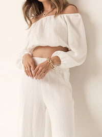 Off Shoulder Long Sleeve Top and Pants Set Trandify deal