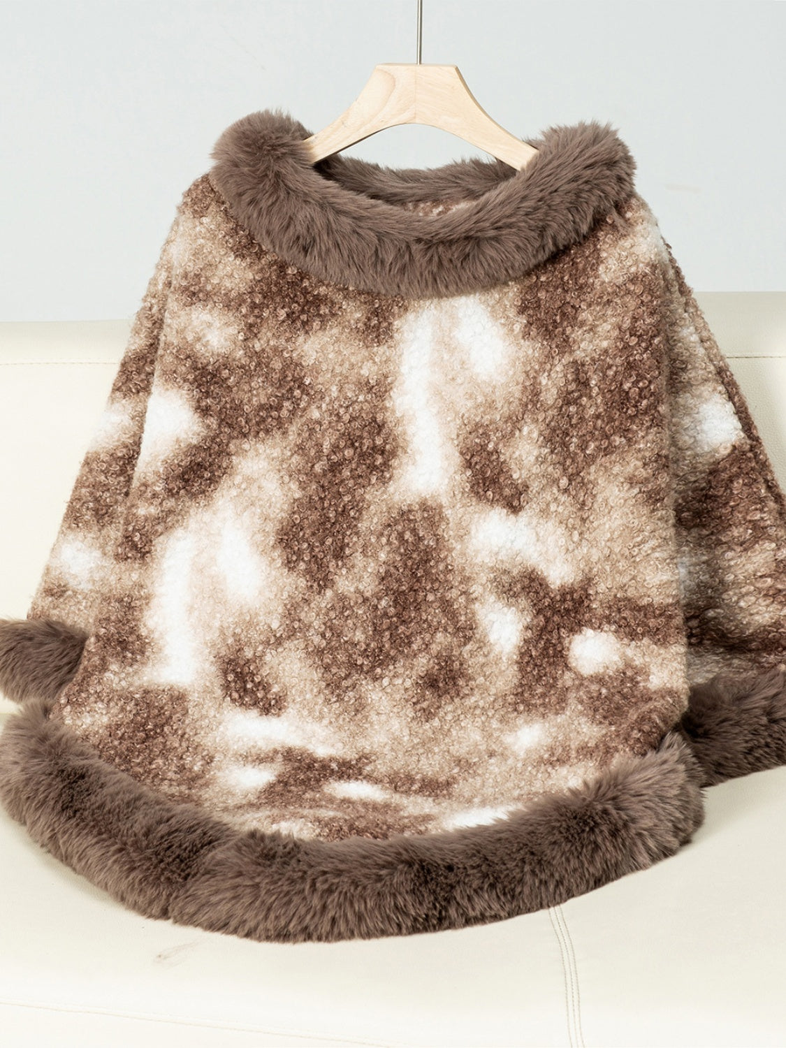 Furry Contrast Three-Quarter Poncho Trandify Deal