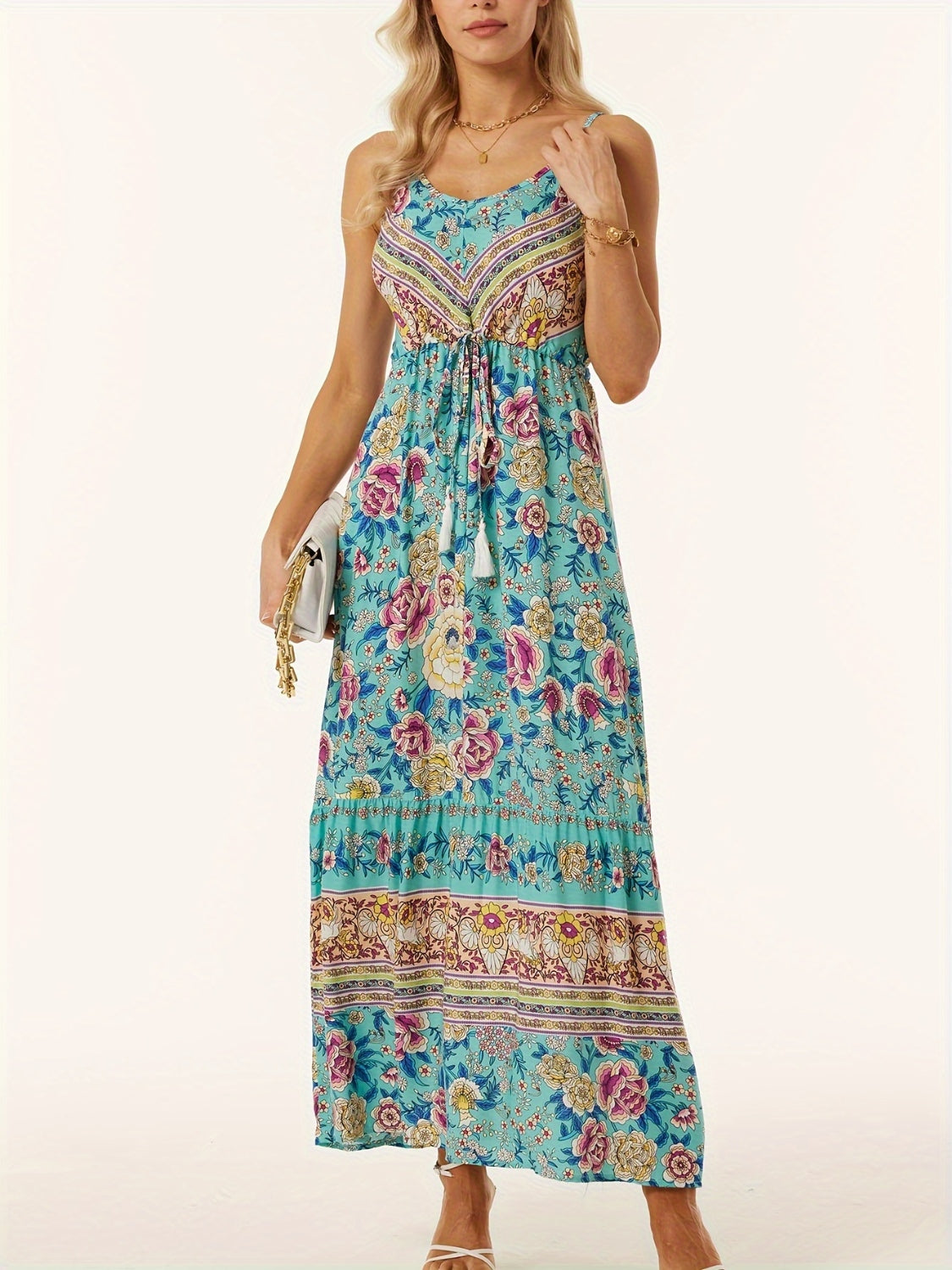 Printed Scoop Neck Midi Cami Dress Trandify deal
