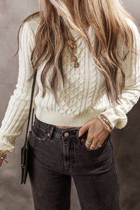 Cable-Knit Round Neck Long Sleeve Sweater Trandify Deal
