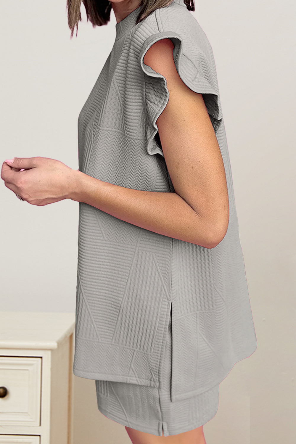 Slit Round Neck Top and Drawstring Shorts Set Trandify deal