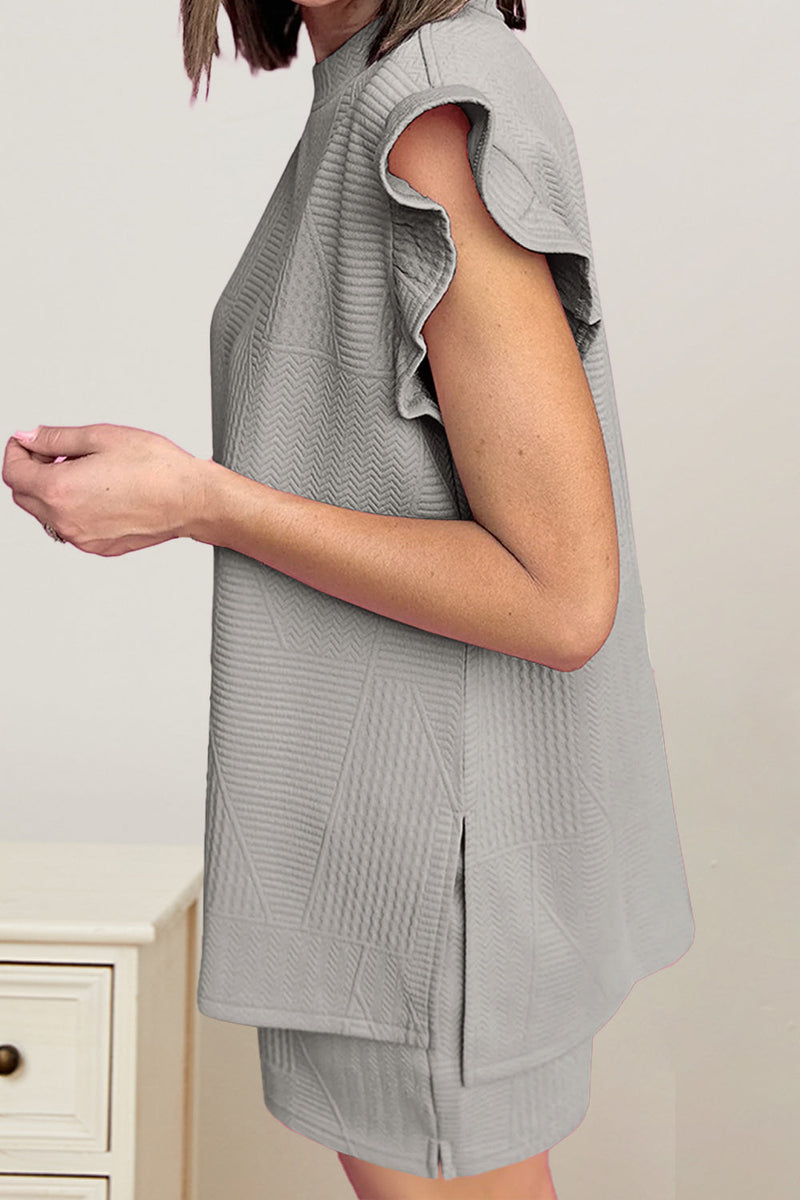 Slit Round Neck Top and Drawstring Shorts Set Trandify deal