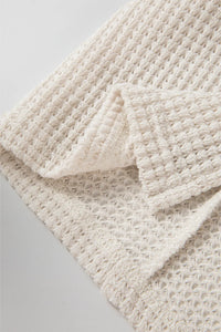 Waffle-Knit Slit Round Neck Long Sleeve Top - Trandify Deal