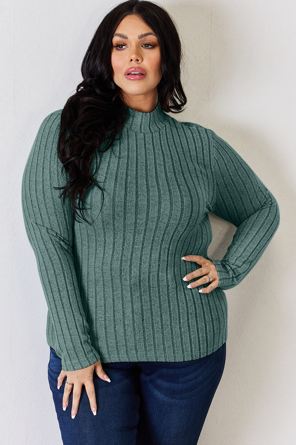 Basic Bae Full Size Ribbed Mock Neck Long Sleeve T-Shirt Trandify Deal