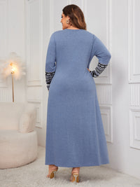 Plus Size Printed Round Neck Long Sleeve Dress Trandify Deal