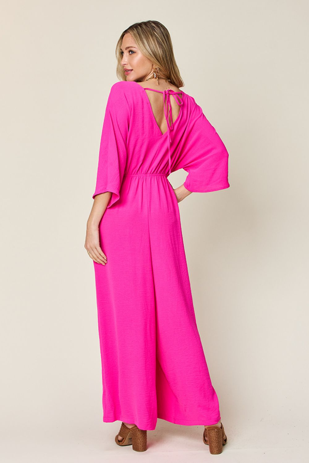 Double Take Full Size Surplice Wide Leg Jumpsuit with Pockets Trandify Deal
