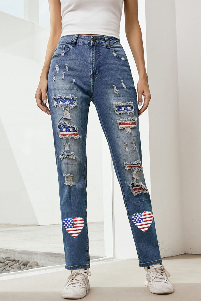 US Flag Distressed Straight Jeans Trandify deal