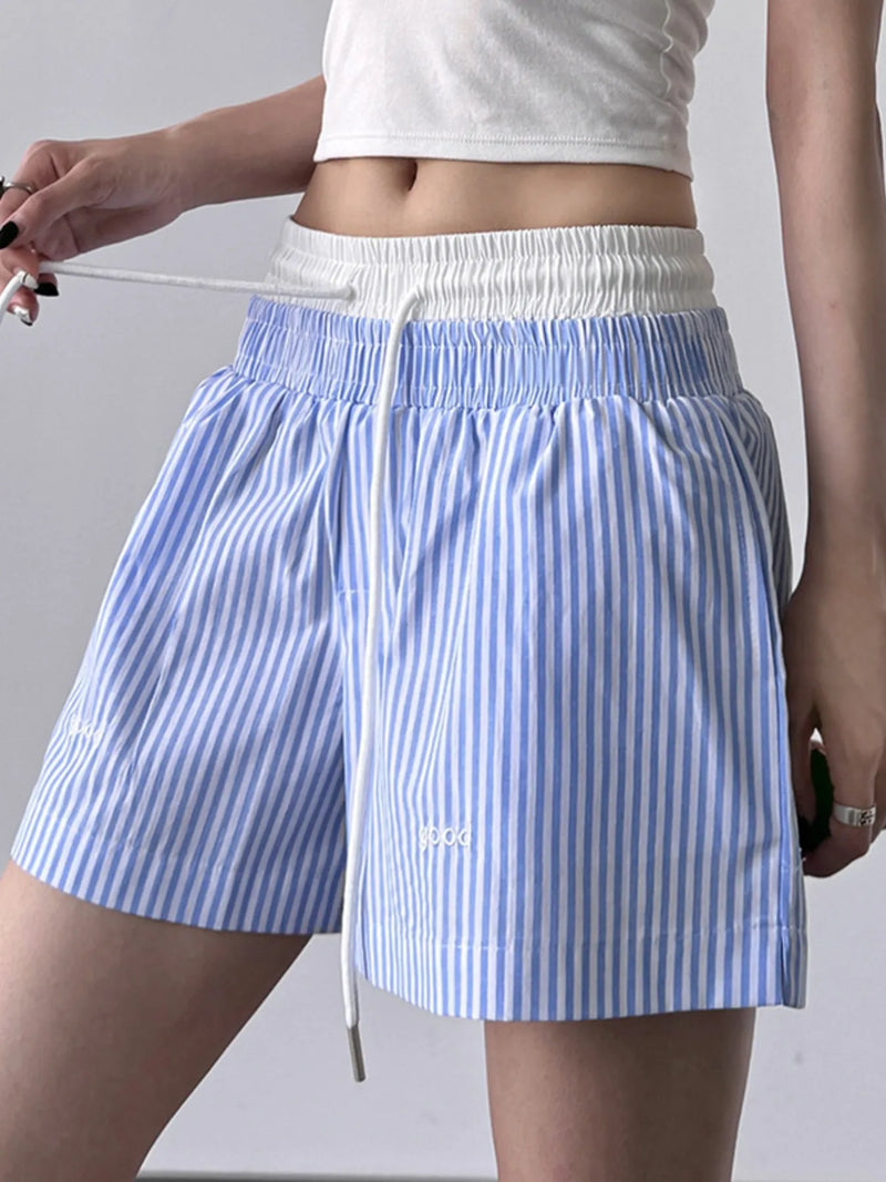 Women’s striped drawstring waist casual shorts for summer