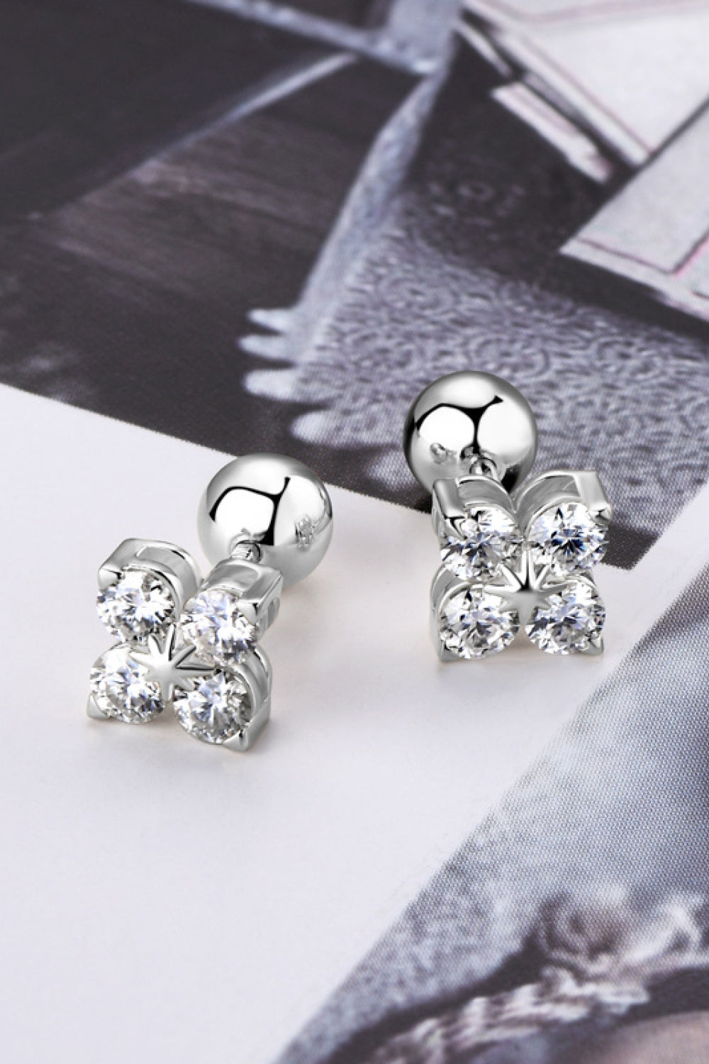 Moissanite 925 Sterling Silver Four-Leaf Clover Shape Earrings Trandify Deal
