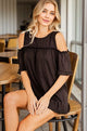 Women's boho cold shoulder top with ruffle sleeves in Back