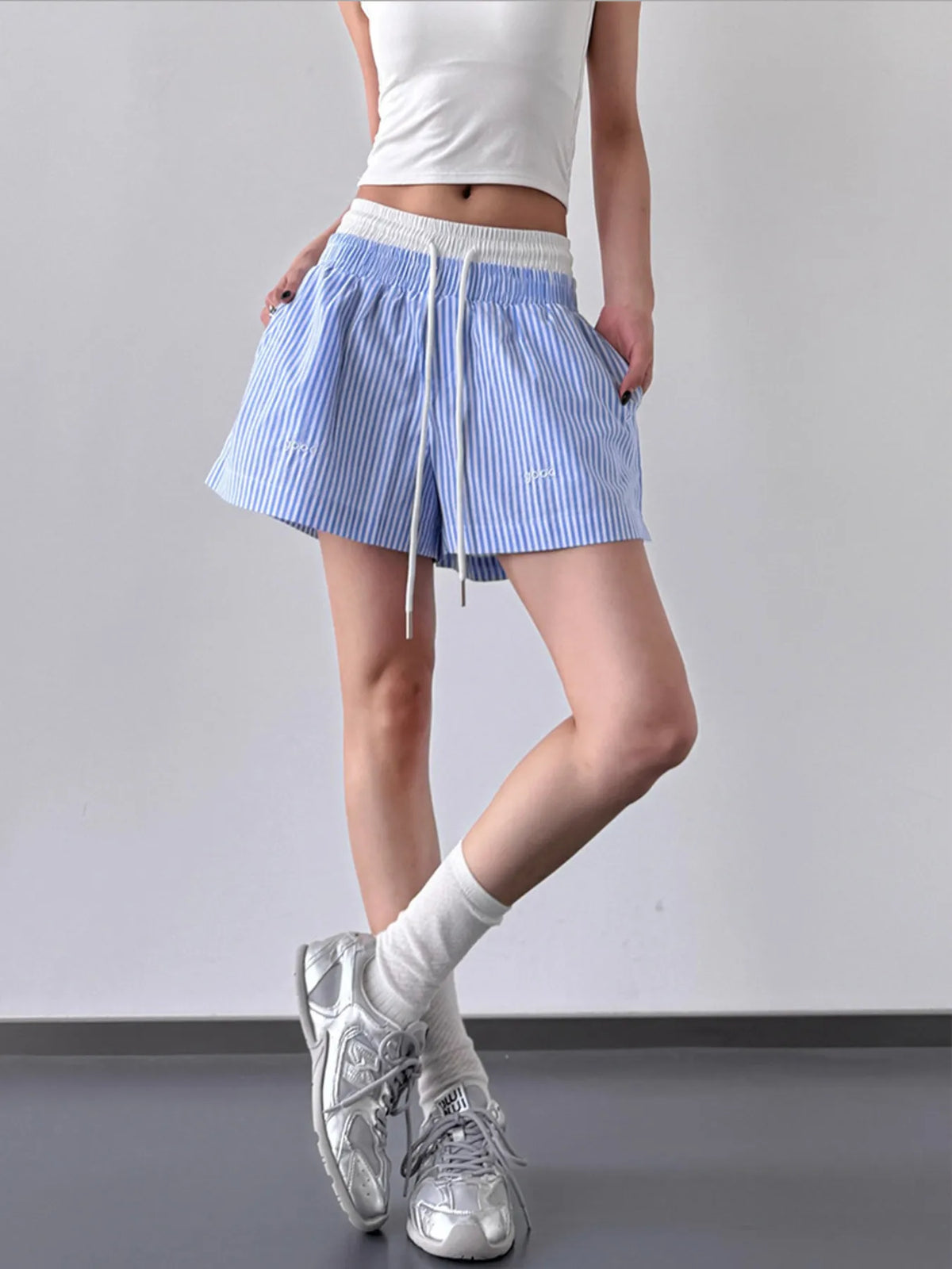 Women’s striped drawstring waist casual shorts for summer