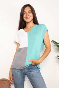 Color Block V-Neck Knit Top Trandify deal