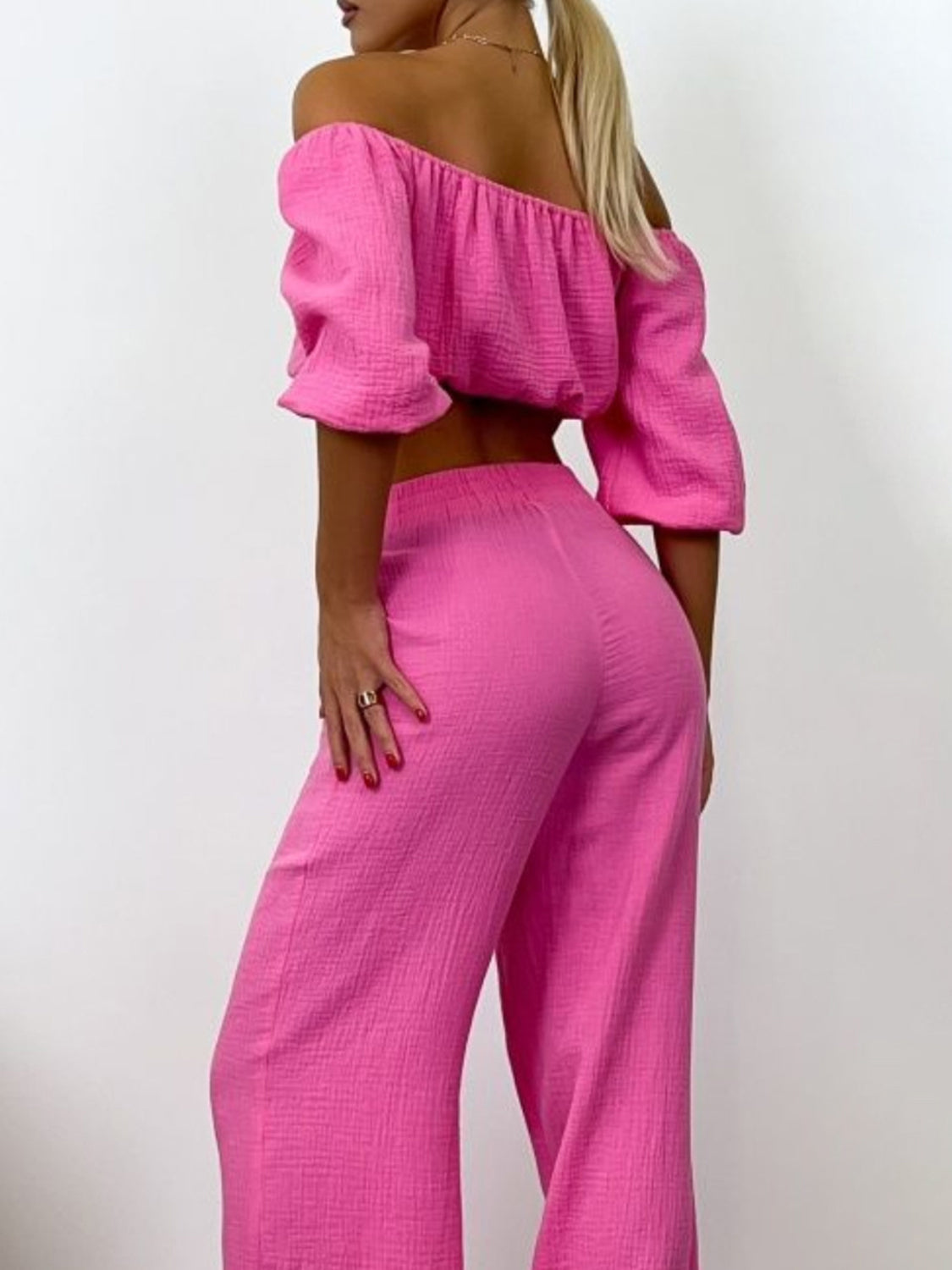 Off Shoulder Long Sleeve Top and Pants Set Trandify deal