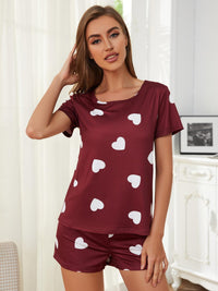 Heart Round Neck Top and Shorts Lounge Set Trandify deal