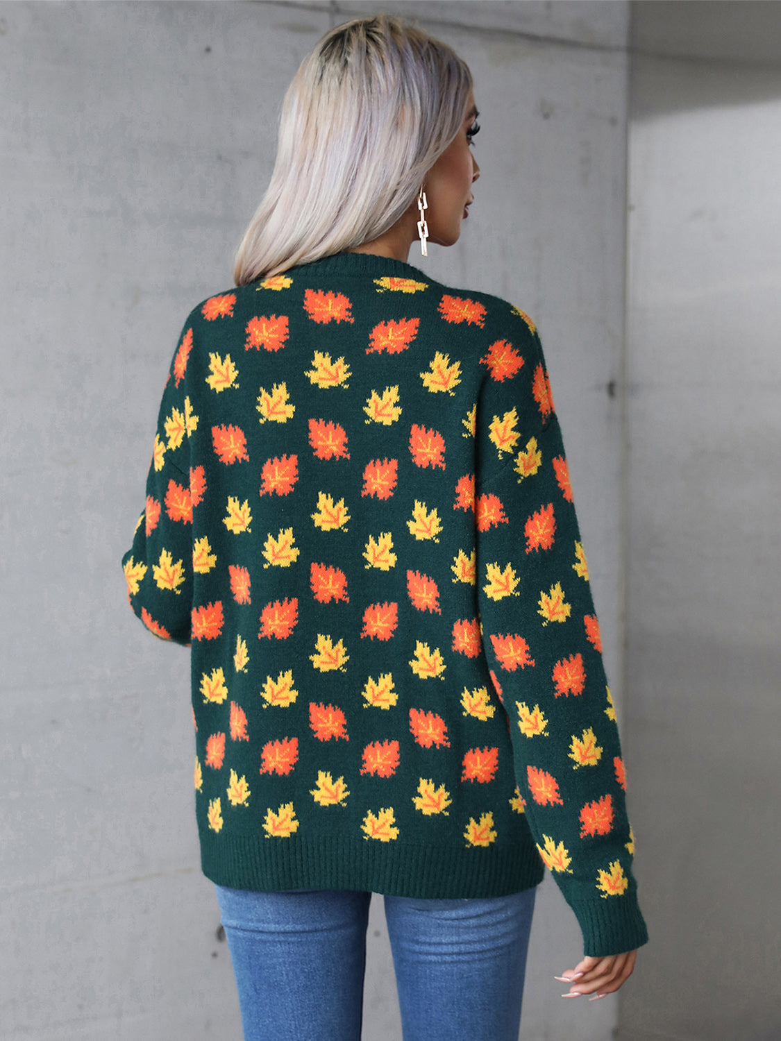 Angel Wings Maple Leaf Round Neck Long Sleeve Sweater Trandify Deal