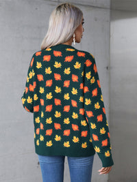 Angel Wings Maple Leaf Round Neck Long Sleeve Sweater Trandify Deal