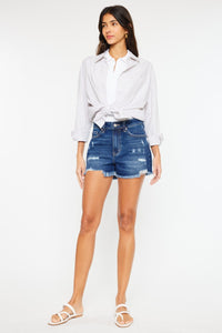 Kancan High Rise Frayed Hem Denim Shorts Trandify deal