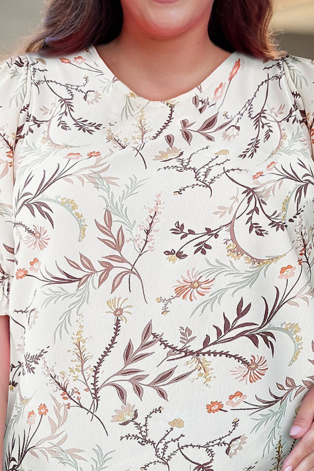 Plus Size Floral Fuff Sleeve Top Trandify deal