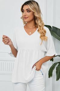 Peplum V-Neck Half Sleeve T-Shirt Trandify deal