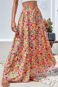 Printed Elastic Waist Maxi Skirt Trandify deal