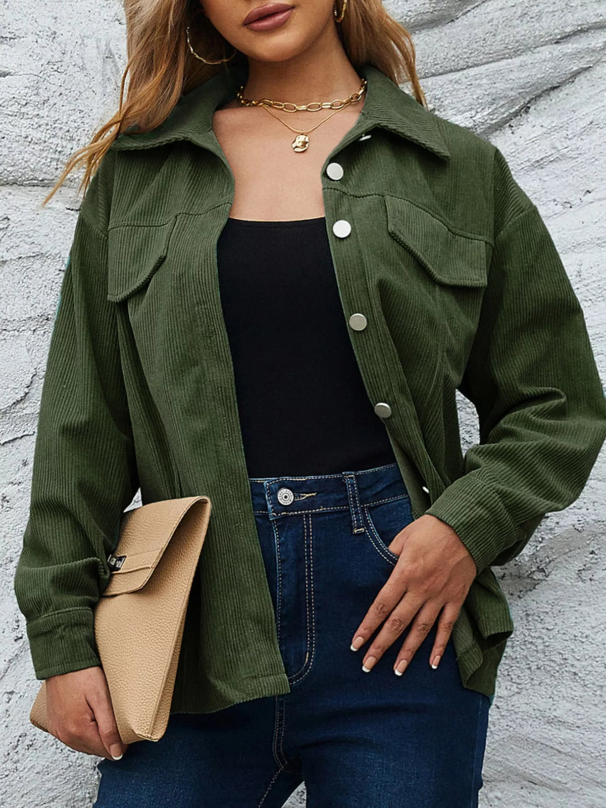 Women's Corduroy Shacket - Pocketed Overshirt