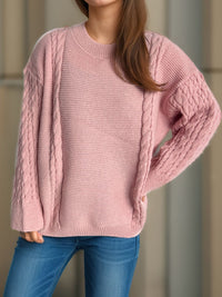 Cable-Knit Round Neck Long Sleeve Sweater Trandify Deal