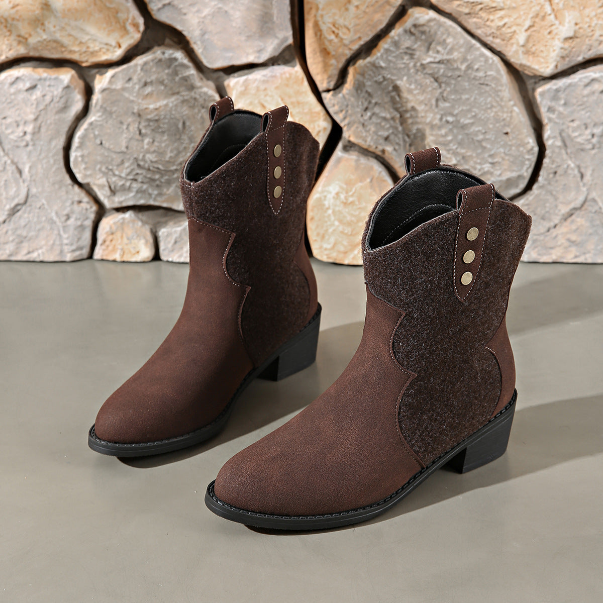 Suede Point Toe Block Heel Boots Trandify Deal