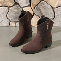 Suede Point Toe Block Heel Boots Trandify Deal