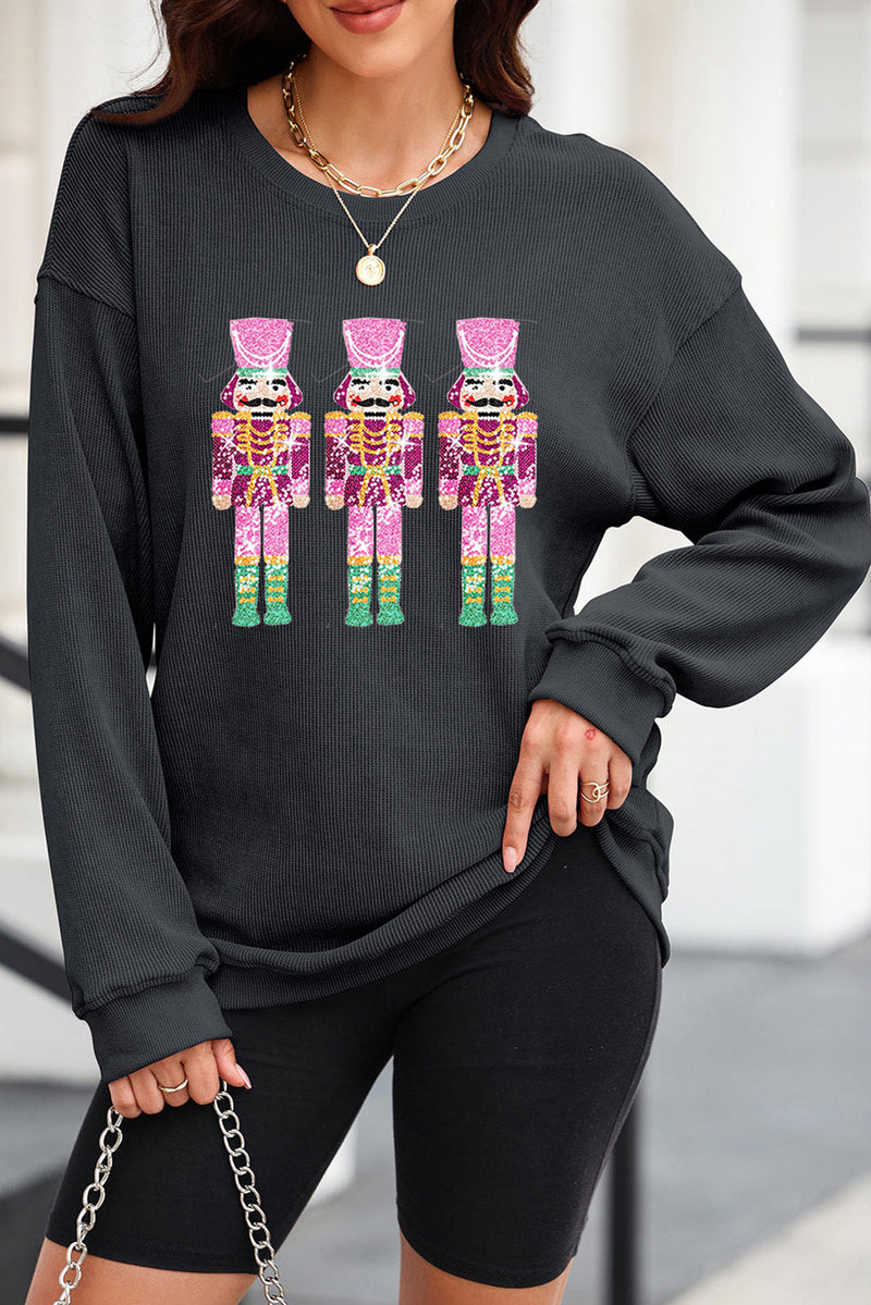 Sequin Nutcracker Round Neck Long Sleeve Sweatshirt Trandify Deal
