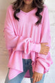 Waffle-Knit V-Neck Long Sleeve Blouse Trandify Deal