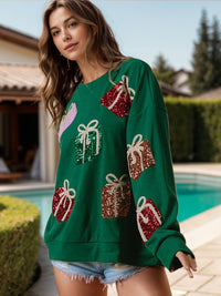 Sequin Gift Box Long Sleeve Sweatshirt Trandify Deal