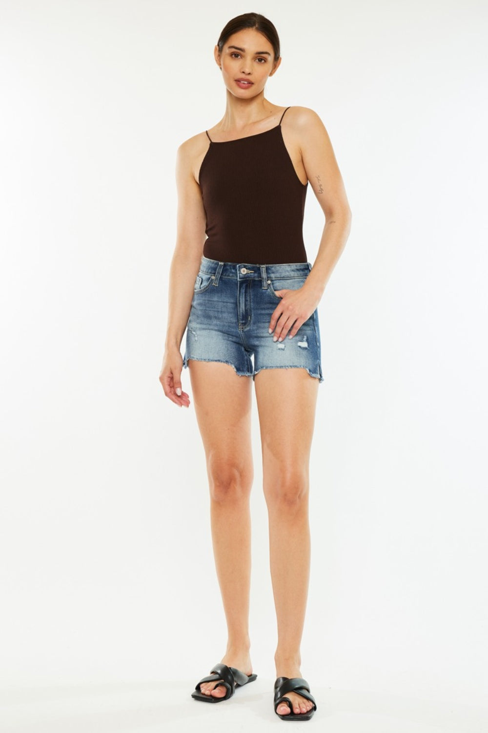 Kancan High Waist Raw Hem Denim Shorts Trandify deal